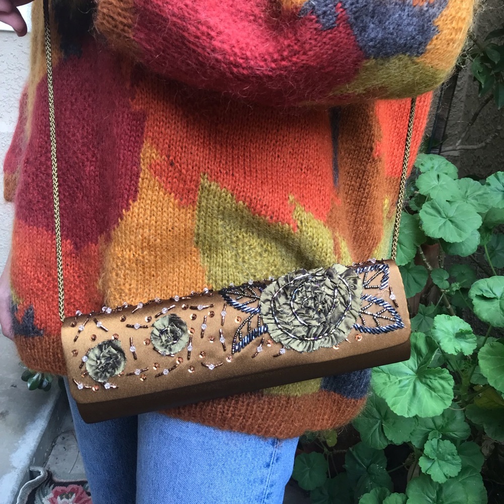 New vintage bronze satin purse/clutch